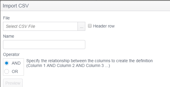 Import the CSV window