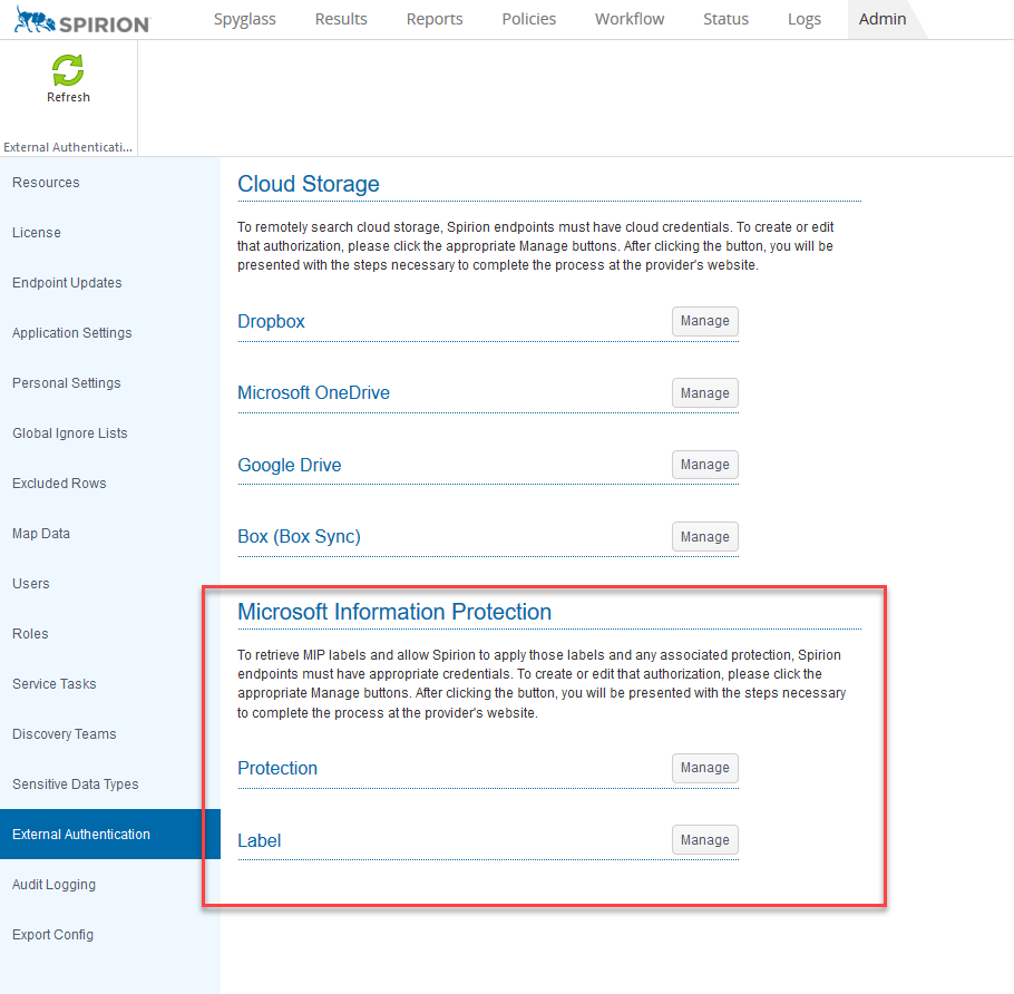 Image of External Authentication Cloud Storage Screen